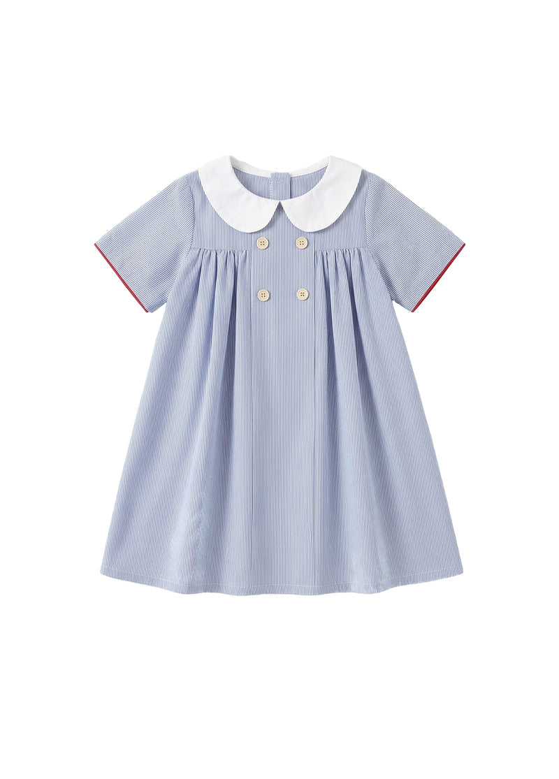 Girls' Casual Navy Striped Dress
