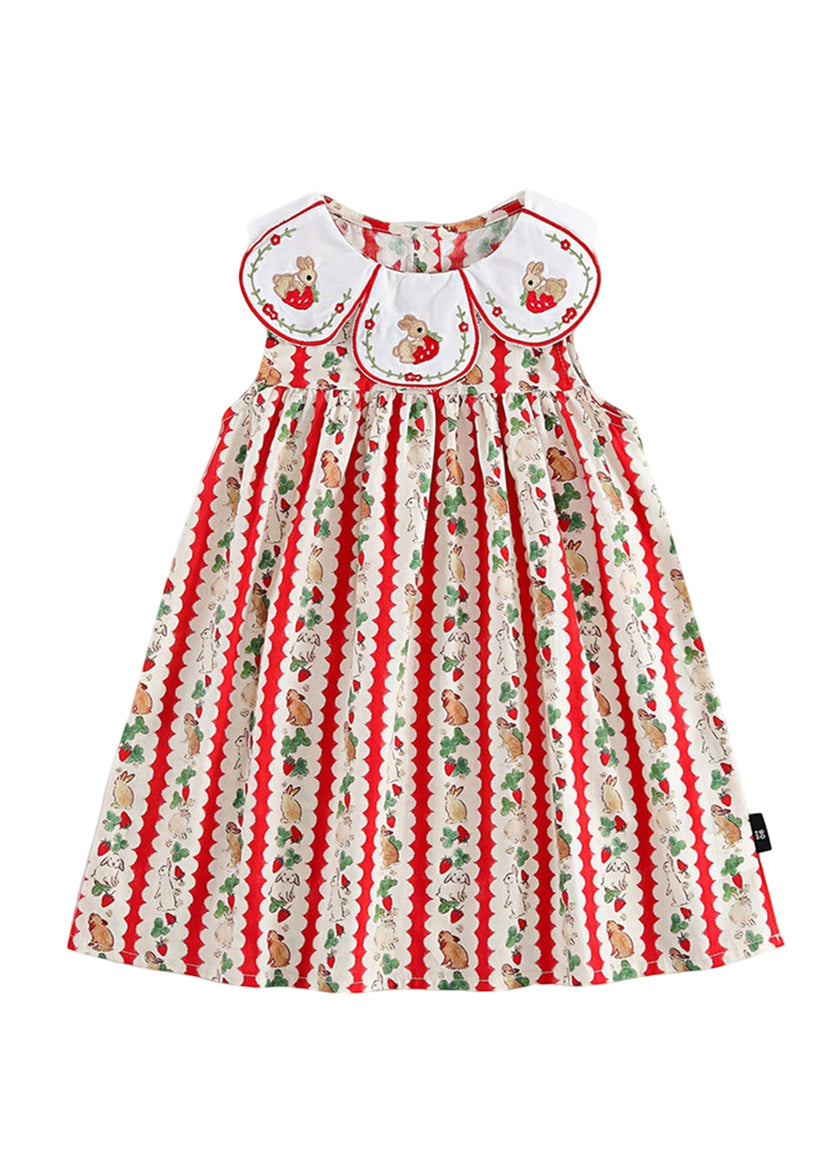 Girls  Cute Bunny Carrot Print Petal Collar Dress