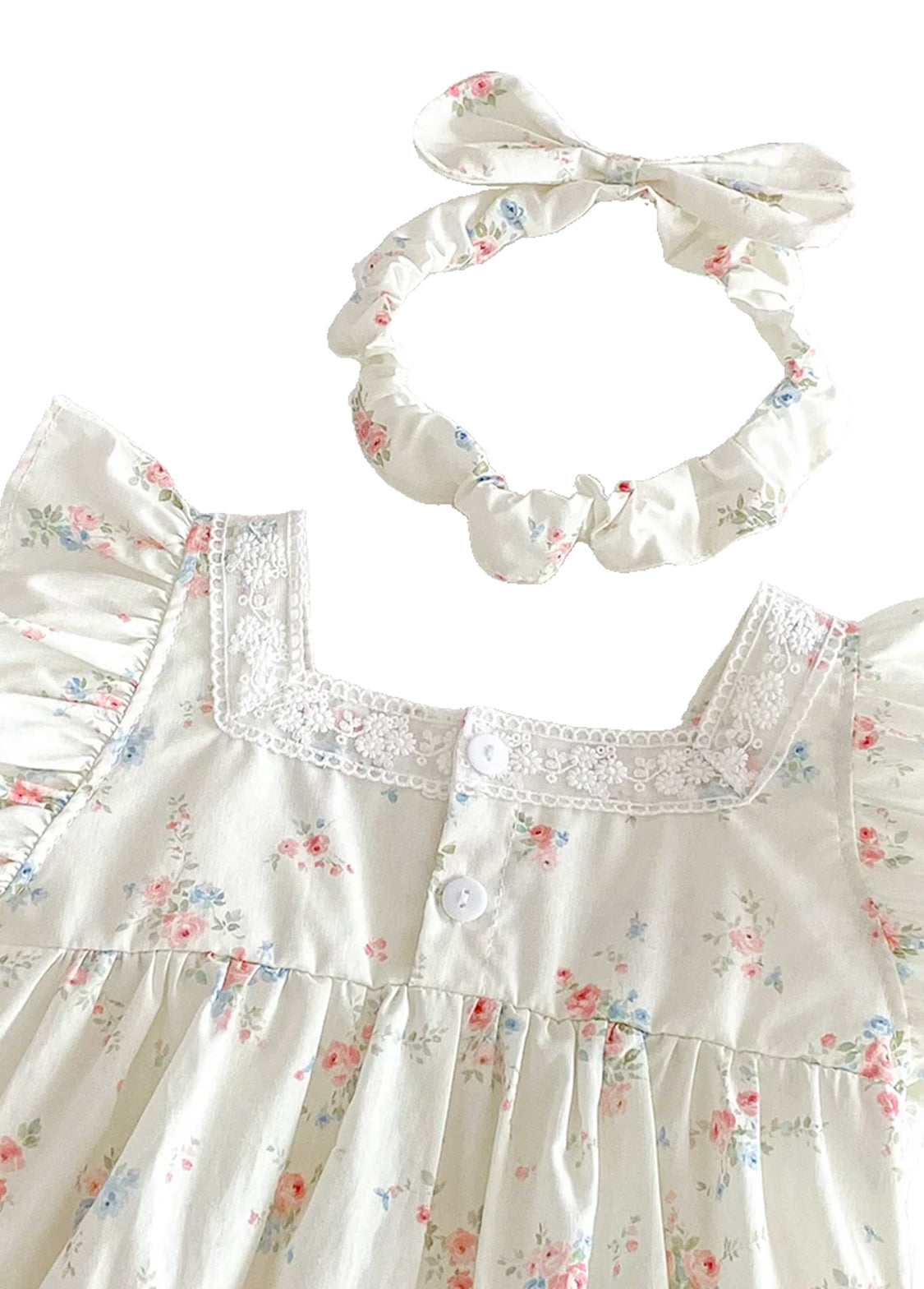 Baby Girl Soft Cotton Floral Romper with Headband
