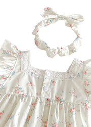 Baby Girl Soft Cotton Floral Romper with Headband