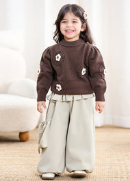 Girls Ruffle Waist Wide-Leg Pants