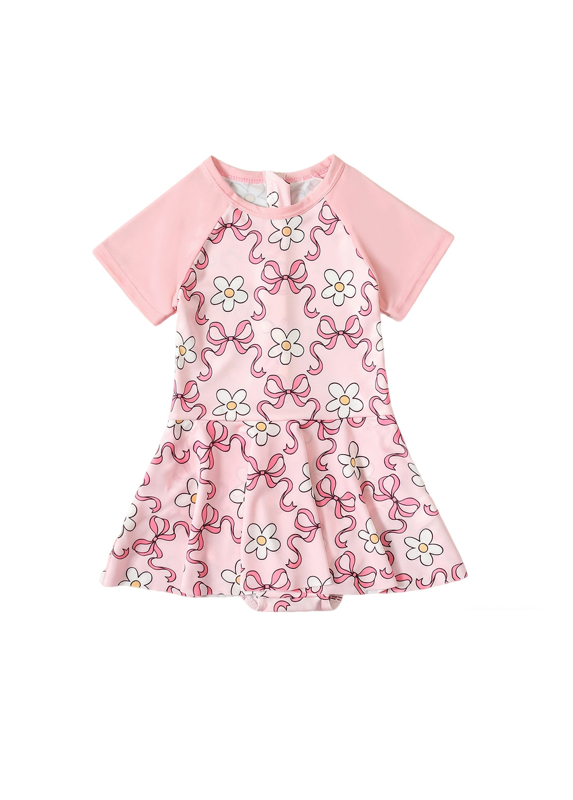 Girls' Summer Short-Sleeve Swim Dress — Floral-Patterned One-Piece Swimsuit