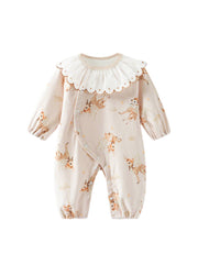 Baby Girls Cute Bamboo Fiber Floral Cartoon Print Dollar Collar Romper