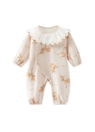 Baby Girls Cute Bamboo Fiber Floral Cartoon Print Dollar Collar Romper