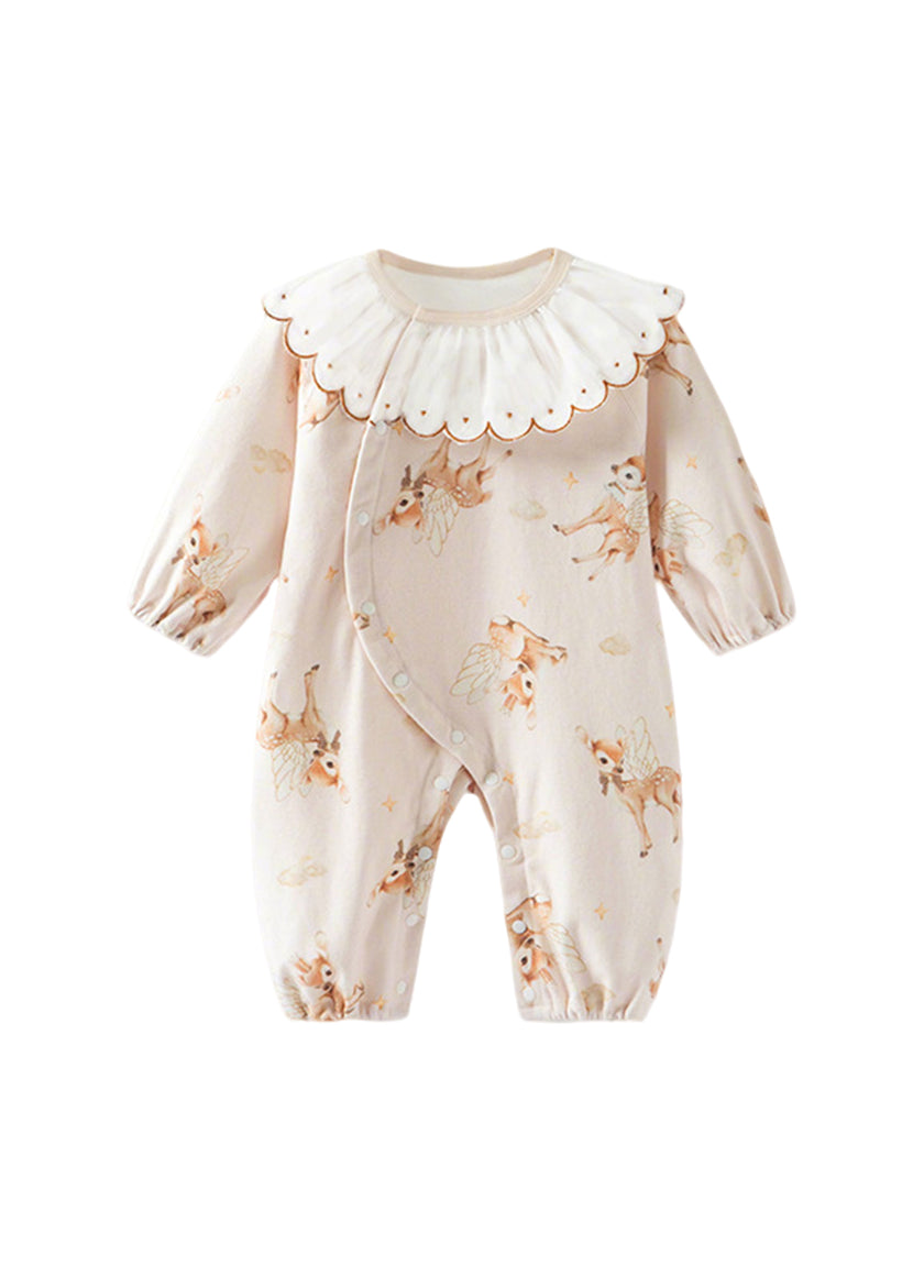 Baby Girls Cute Bamboo Fiber Floral Cartoon Print Dollar Collar Romper