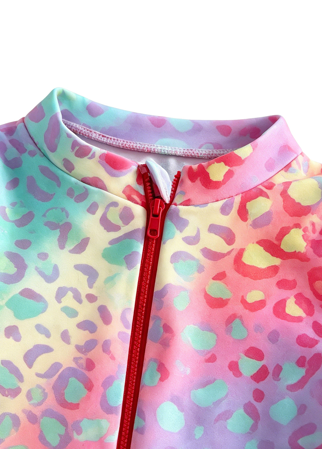 Girls' One-Piece Leopard Print Swimsuit — Long-Sleeve Sun Protection & Surf Suit for Toddlers, Featuring Colorful Ruffles