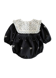 Baby Girl Cotton Bow Embroidered Romper