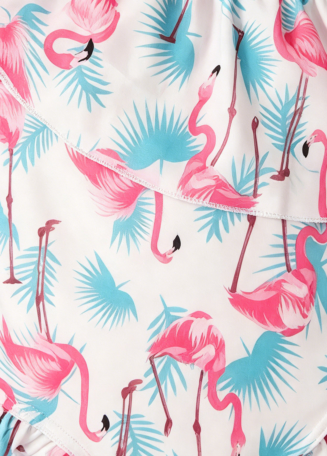 Girls' Summer Swimsuit — Flamingo Print, One-Shoulder, Ruffled Collar, One-Piece Swimwear