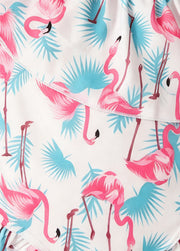 Girls' Summer Swimsuit — Flamingo Print, One-Shoulder, Ruffled Collar, One-Piece Swimwear