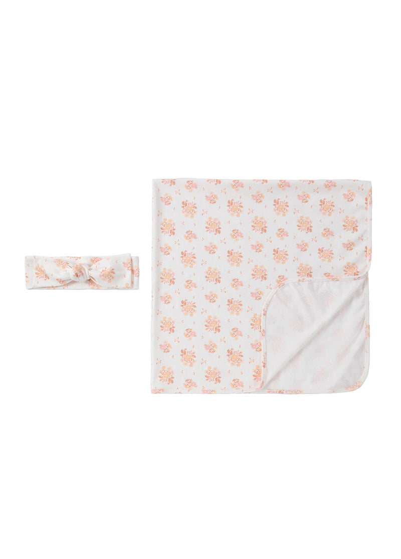 Baby Floral Cotton Stretch Blanket Headband Set