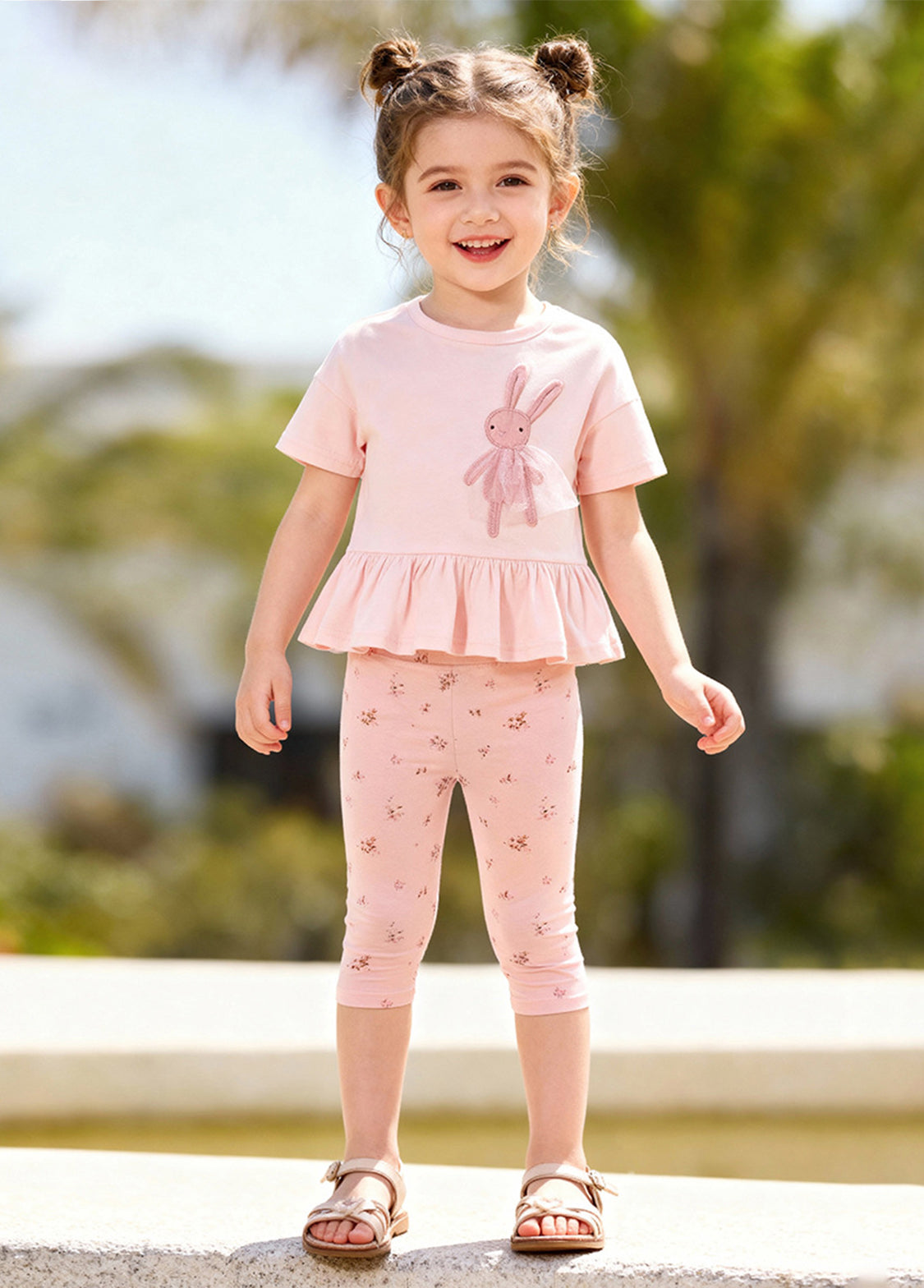 Girls Cotton Bunny Peplum Two-Piece Set