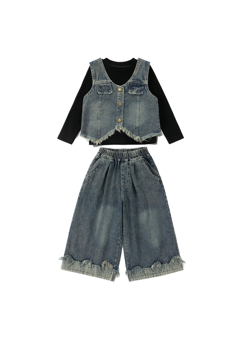 Kids Denim Vest and Pants Set