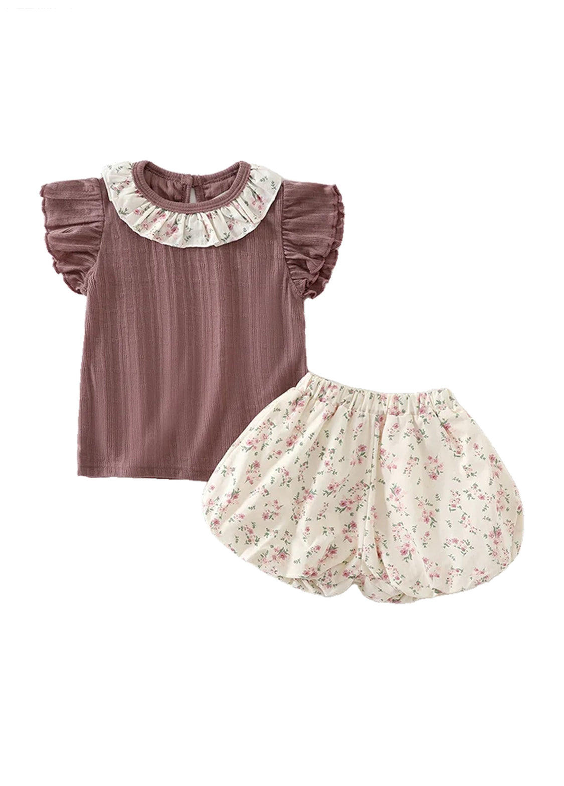 Baby Girls Cute Ruffled Short-Sleeve T-Shirt And Lantern Pants Set