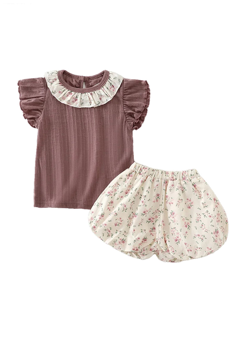 Baby Girls Cute Ruffled Short-Sleeve T-Shirt And Lantern Pants Set
