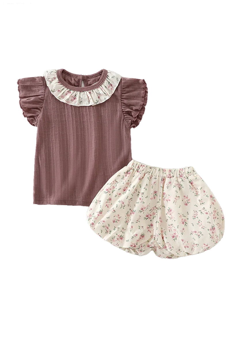 Baby Girls Cute Ruffled Short-Sleeve T-Shirt And Lantern Pants Set