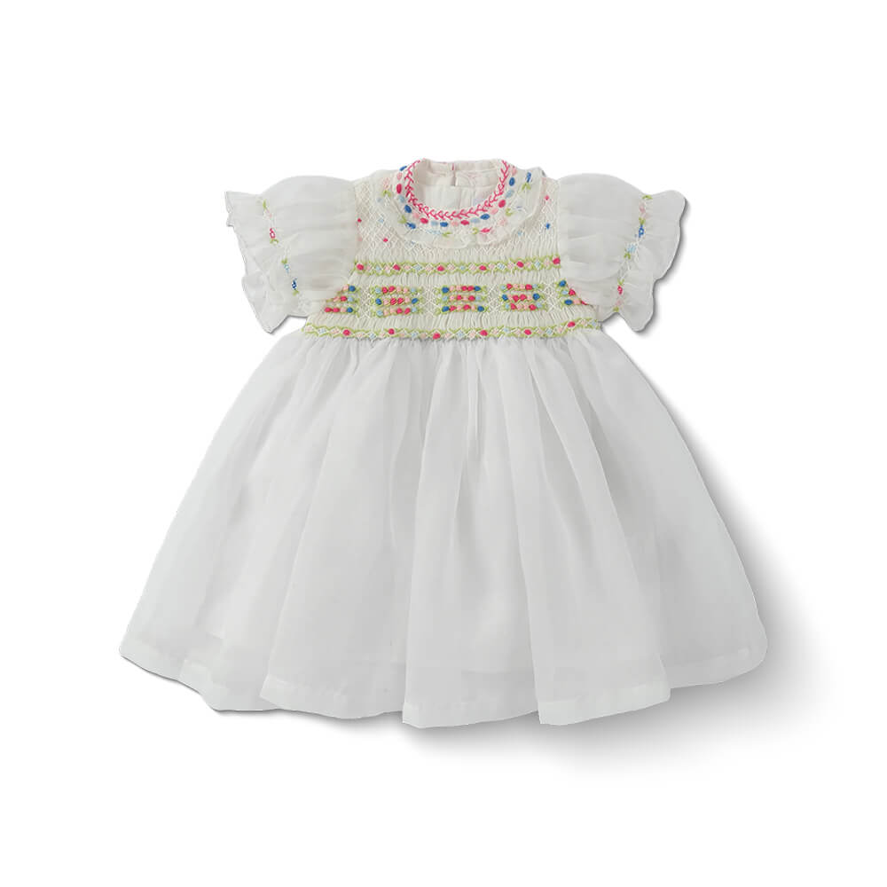 Girls Embroidered Flutter Sleeve Dress