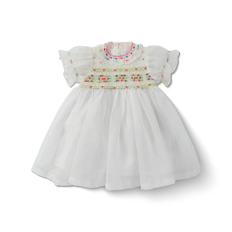 Girls Embroidered Flutter Sleeve Dress