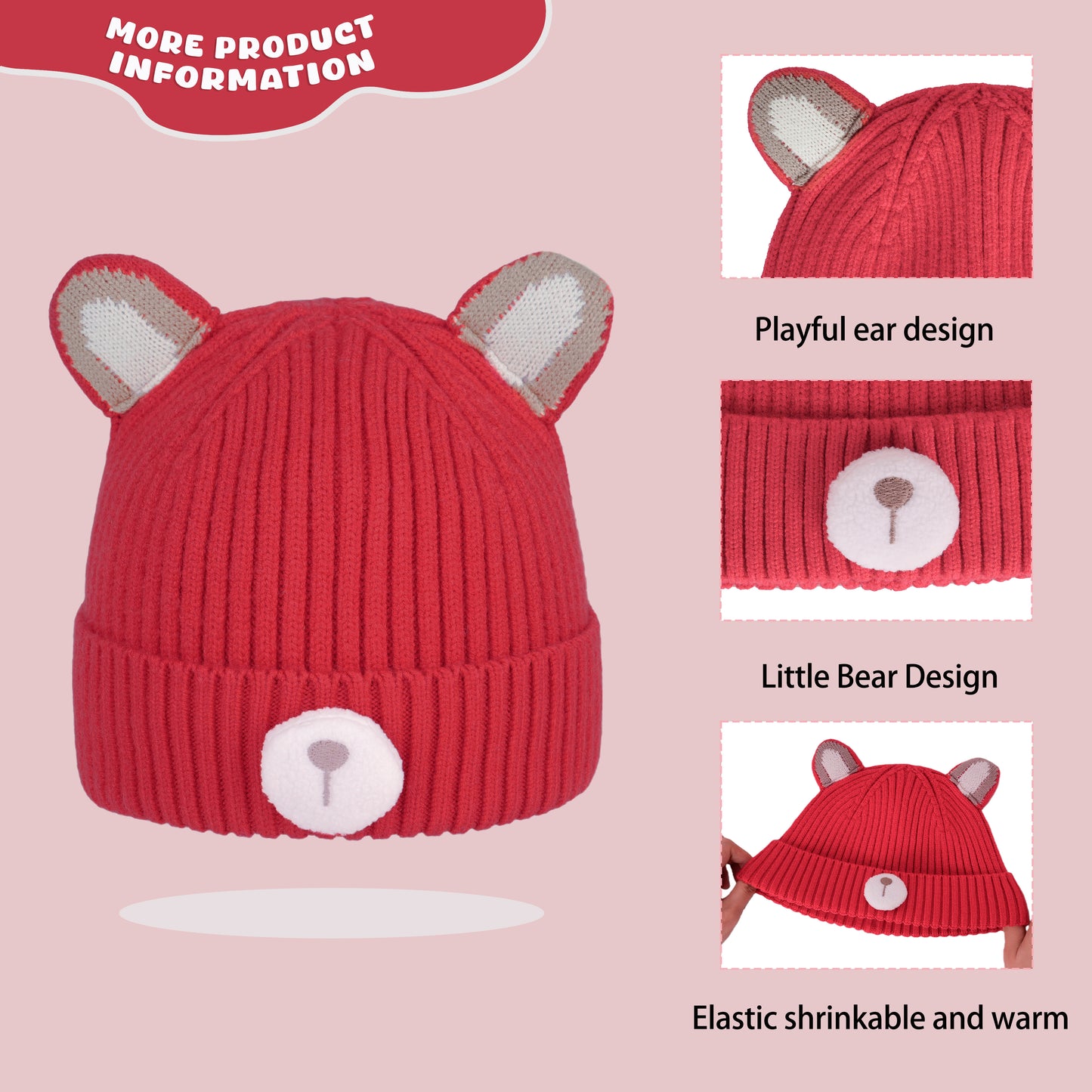 Kids Winter Christmas Beanie Hat-Red