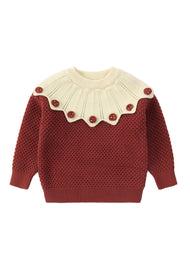 Girls Contrast Collar Knit Sweater