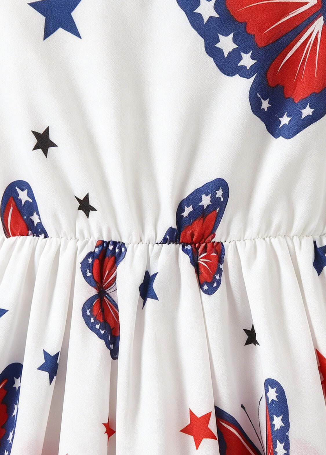 Girls 4th of July Patriotic Dress Kids Independence Day Butterfly and Star Print V-Neck Cami Strap Sundress