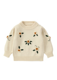 Girls Floral Embroidered Knit Sweater