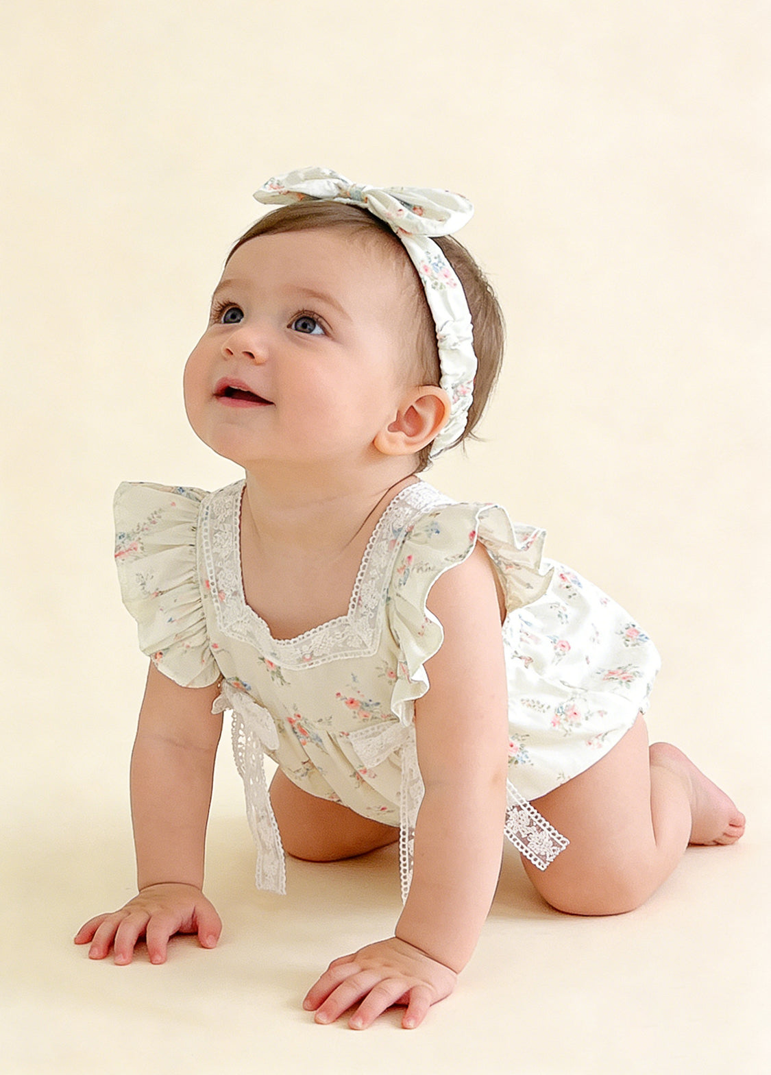 Baby Girl Soft Cotton Floral Romper with Headband