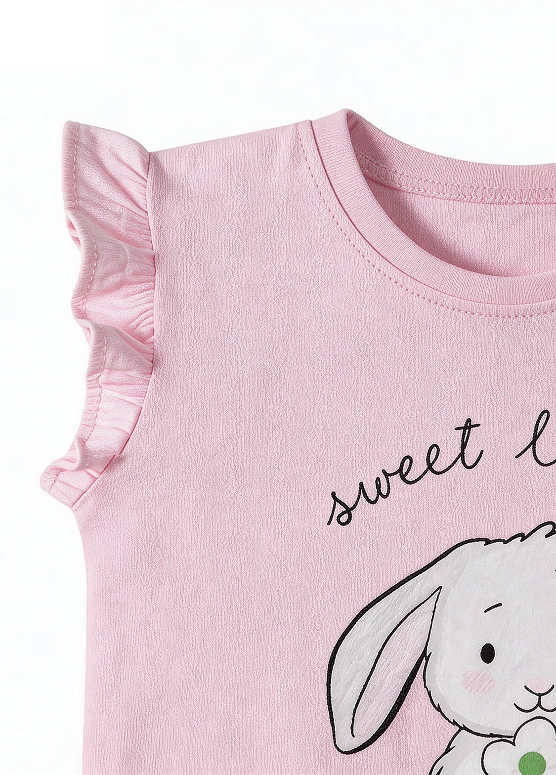 Girls Cotton Sweet Bunny Ruffle Sleeve T-Shirt
