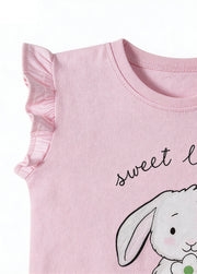 Girls Cotton Sweet Bunny Ruffle Sleeve T-Shirt