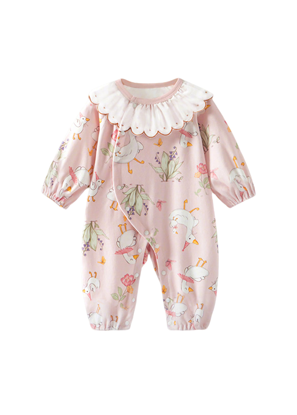 Baby Girls Cute Bamboo Fiber Floral Cartoon Print Dollar Collar Romper