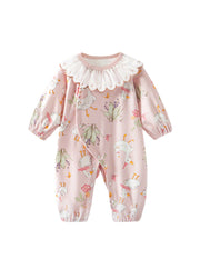 Baby Girls Cute Bamboo Fiber Floral Cartoon Print Dollar Collar Romper