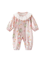 Baby Girls Cute Bamboo Fiber Floral Cartoon Print Dollar Collar Romper