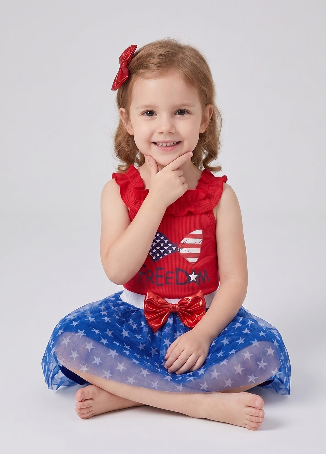 Baby Girls 4th of July Independence Day Outfit Set Infant Ruffle Romper Bodysuit Star Tulle Tutu Skirt and Headband 3-Piece Patriotic Set