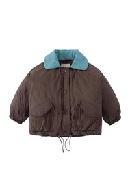 Girls Contrast Collar Puffer Jacket