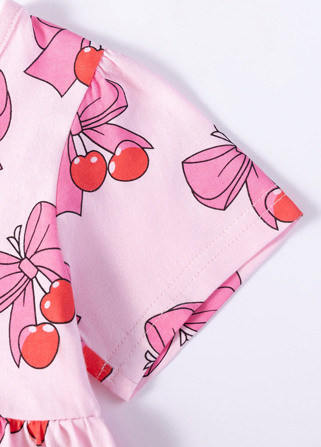 Girls Sweet Bow-print Short-sleeved Dress