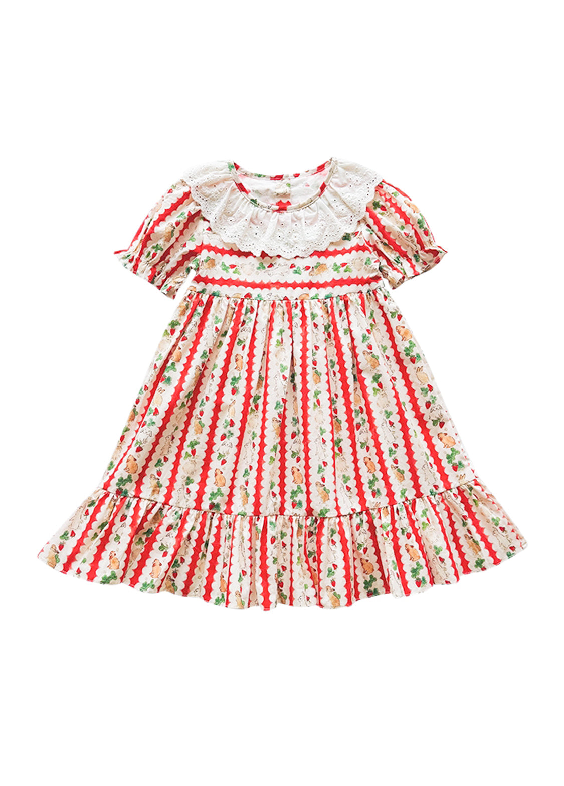 Girls Cotton Lace Rabbit & Carrot Print Dress