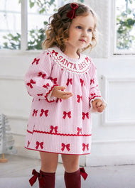 Girls Cute Bow-print Long-sleeved Dress