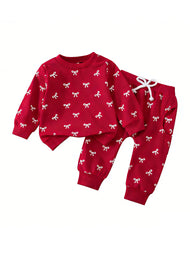 Girls Cute Bow print Sweatshirt Set