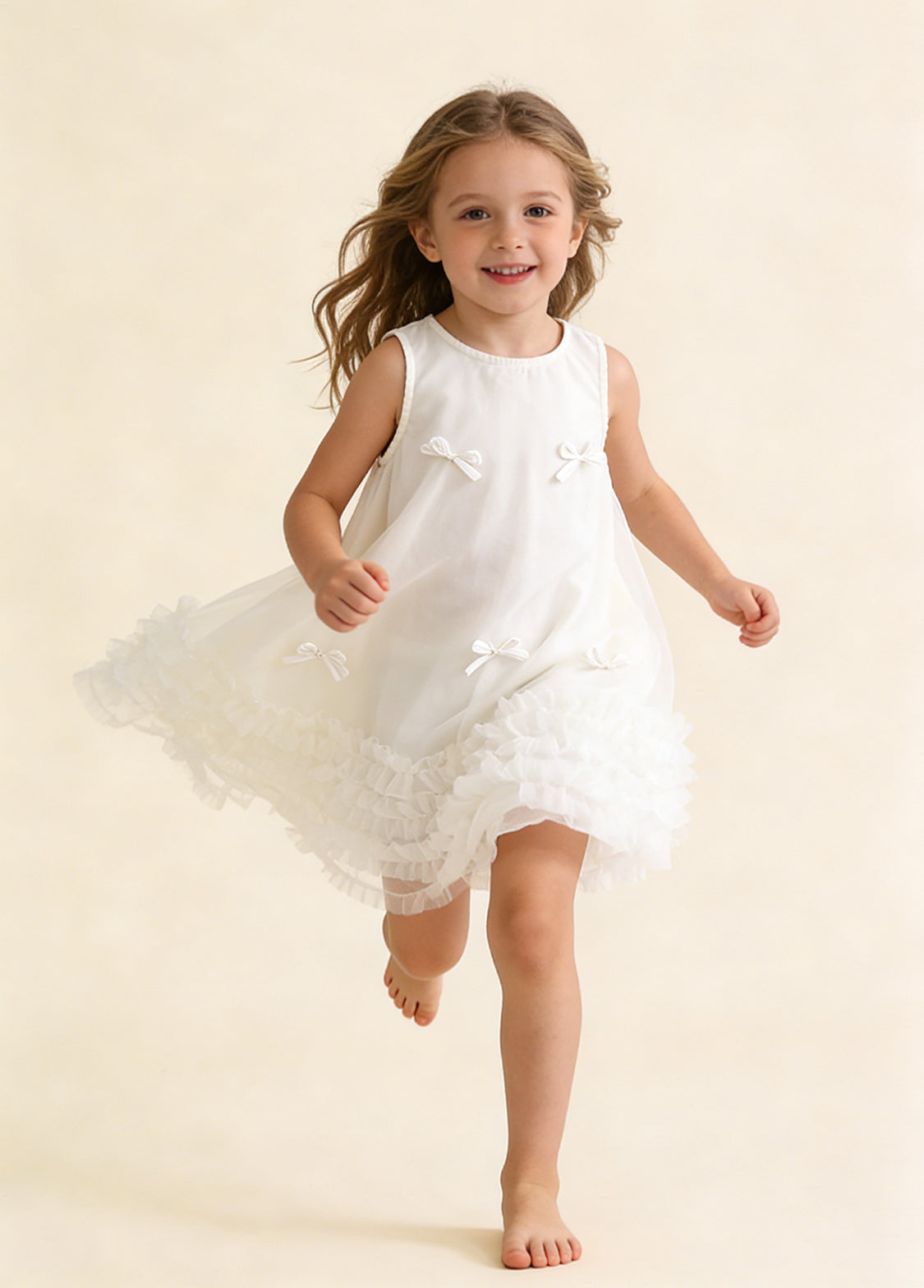 Girl Sleeveless Tulle Bow Dress