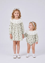 Baby Girls Pastoral Style Bowknot Romper With Hairband