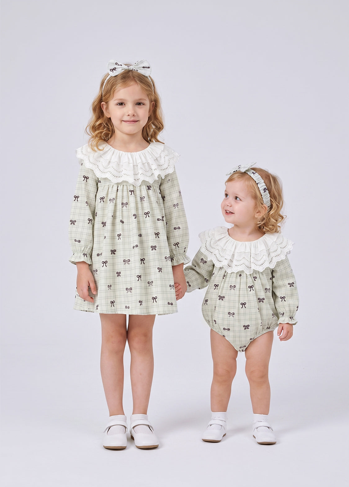 Baby Girls Pastoral Style Bowknot Romper With Hairband