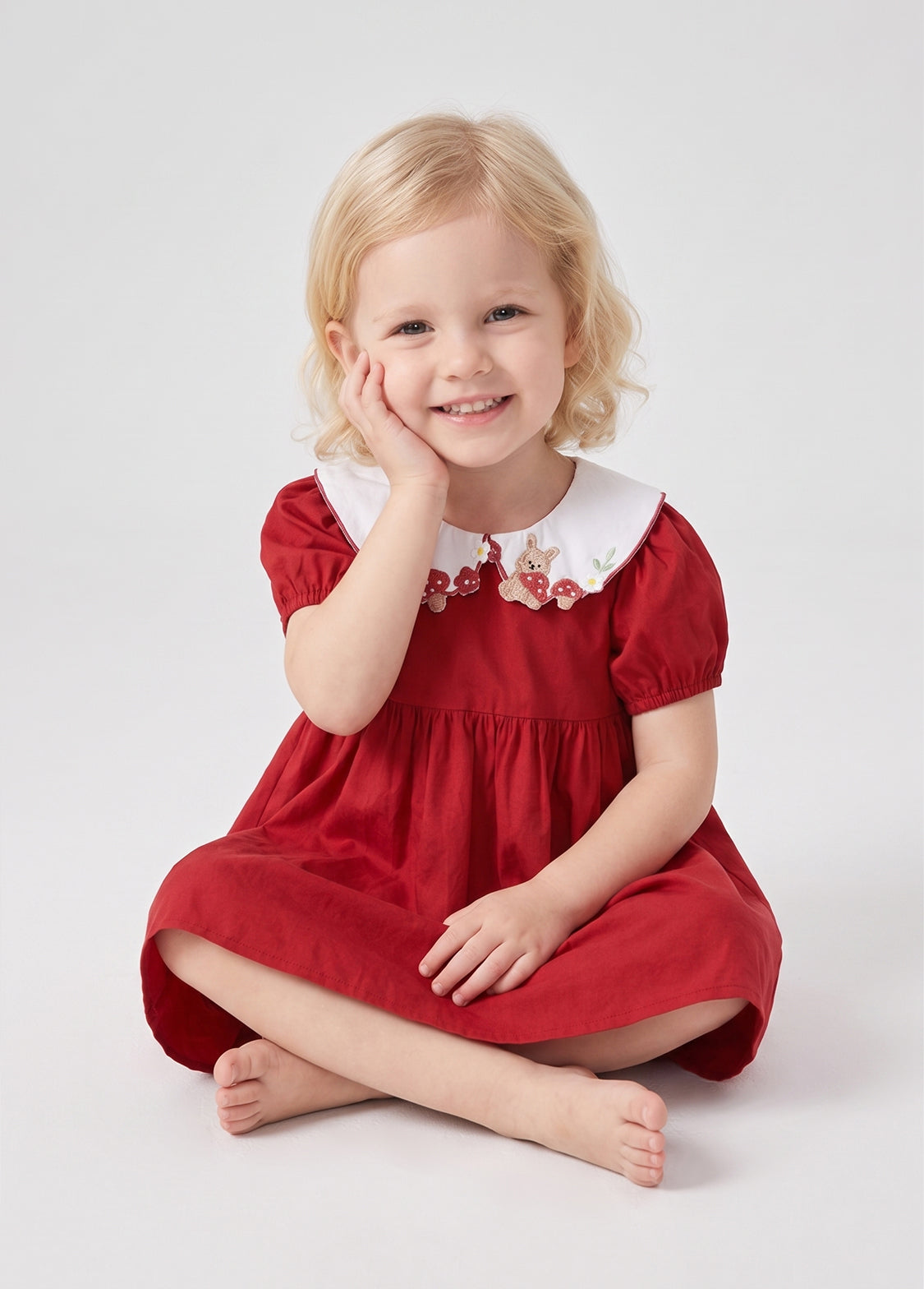 Girls Cotton Easter Bunny Embroidered Dress