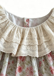 Girls Sweet Floral Dollar Collar Dress With Headband