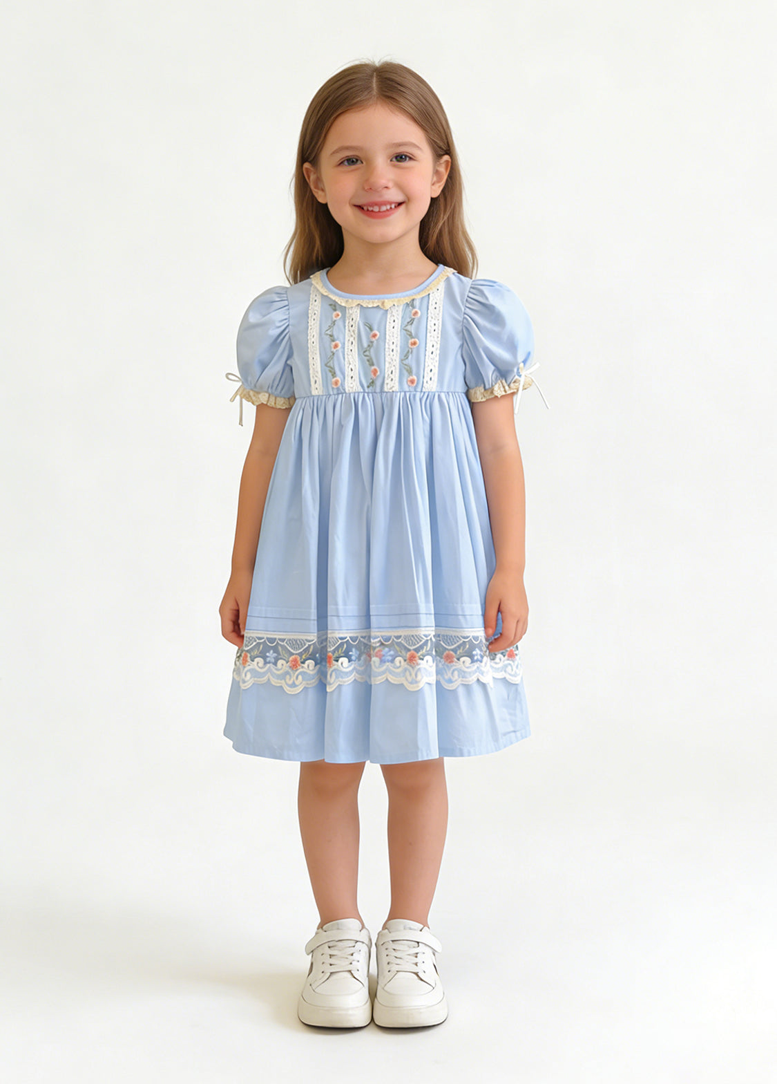 Girls Puff Sleeve Princess Cotton Dress