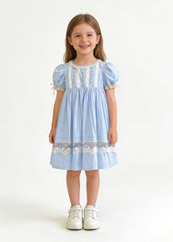 Girls Puff Sleeve Princess Cotton Dress