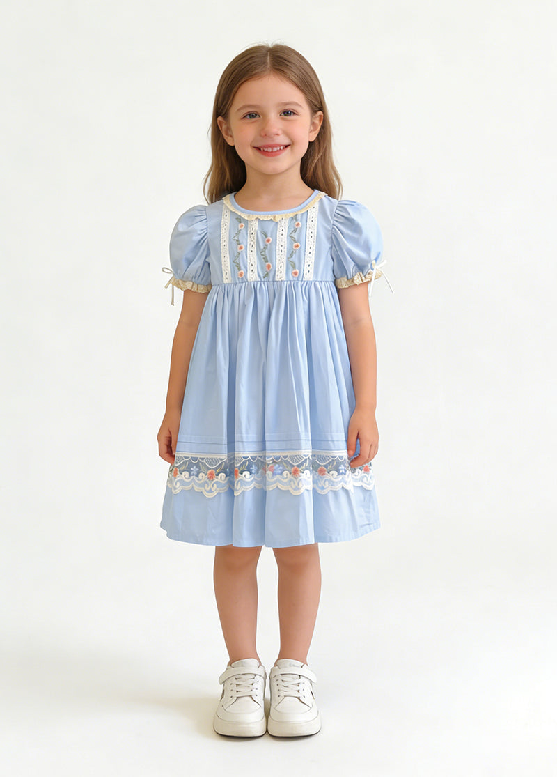 Girls Puff Sleeve Princess Cotton Dress