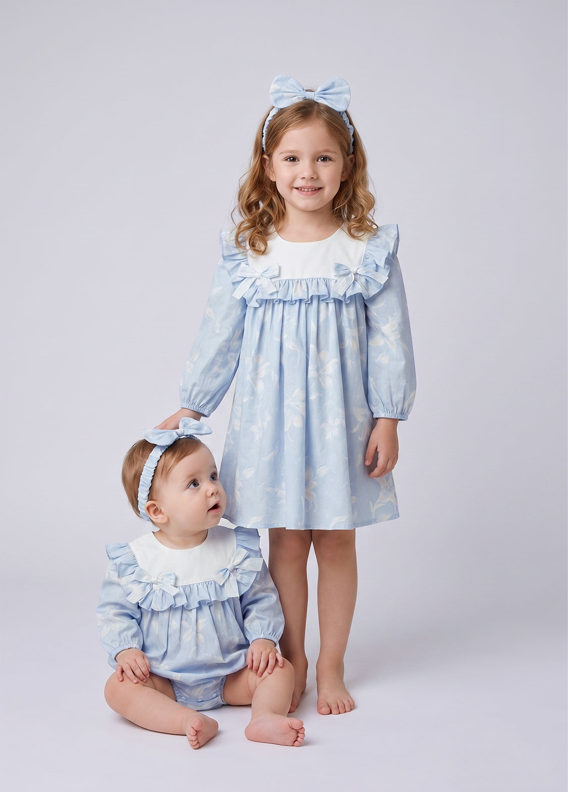 Baby Girls Sweet Ruffle Floral Romper With Hairband
