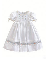 Girls Puff Sleeve Princess Cotton Dress
