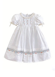 Girls Puff Sleeve Princess Cotton Dress