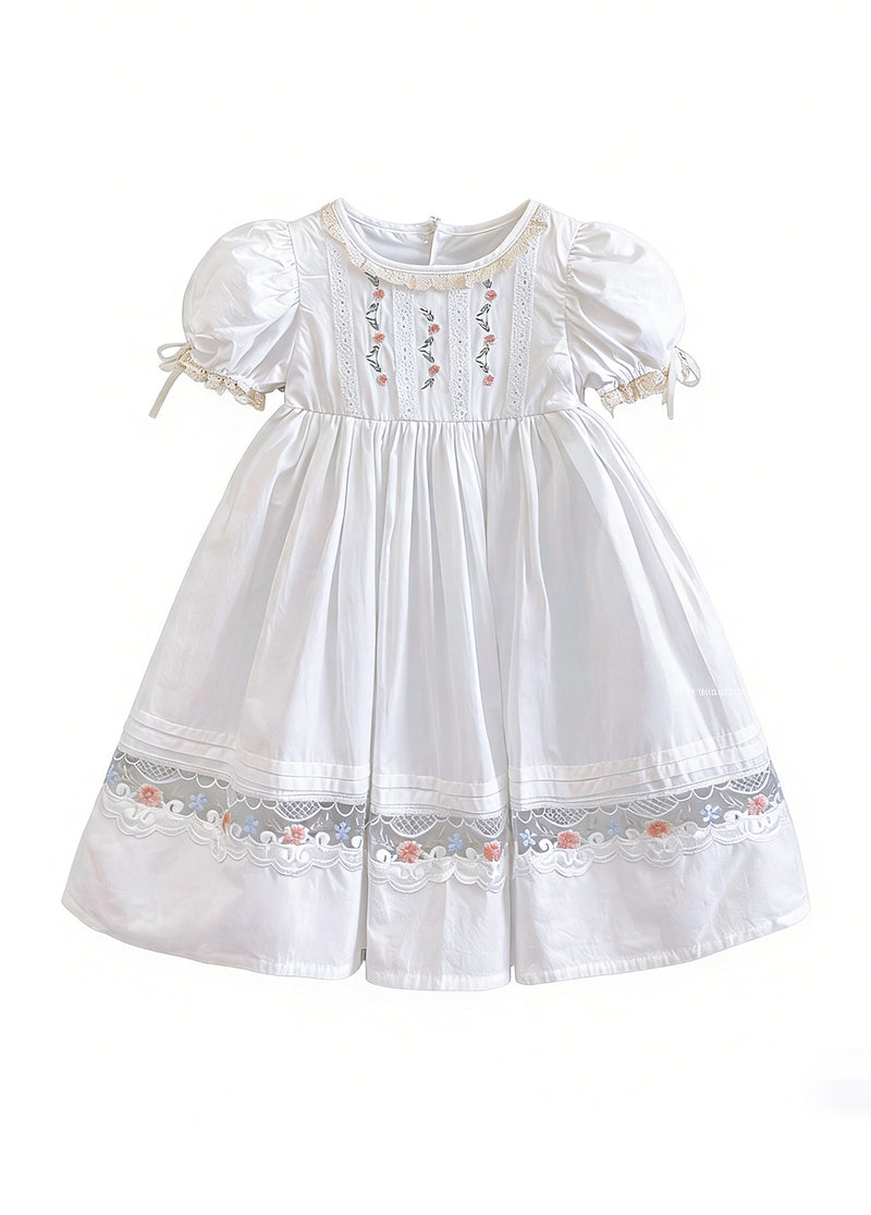 Girls Puff Sleeve Princess Cotton Dress