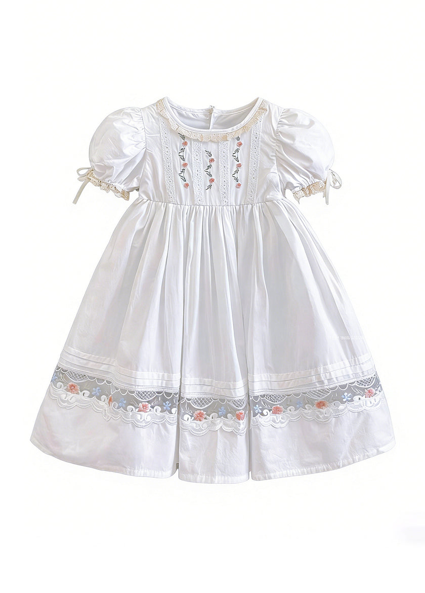 Girls Puff Sleeve Princess Cotton Dress